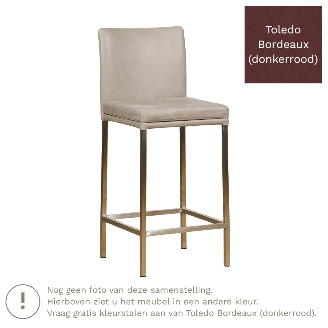 afbeelding van Leren barkruk Break laag - Toledo Bordeaux (donkerrood) - Poten staal vierkant RVS