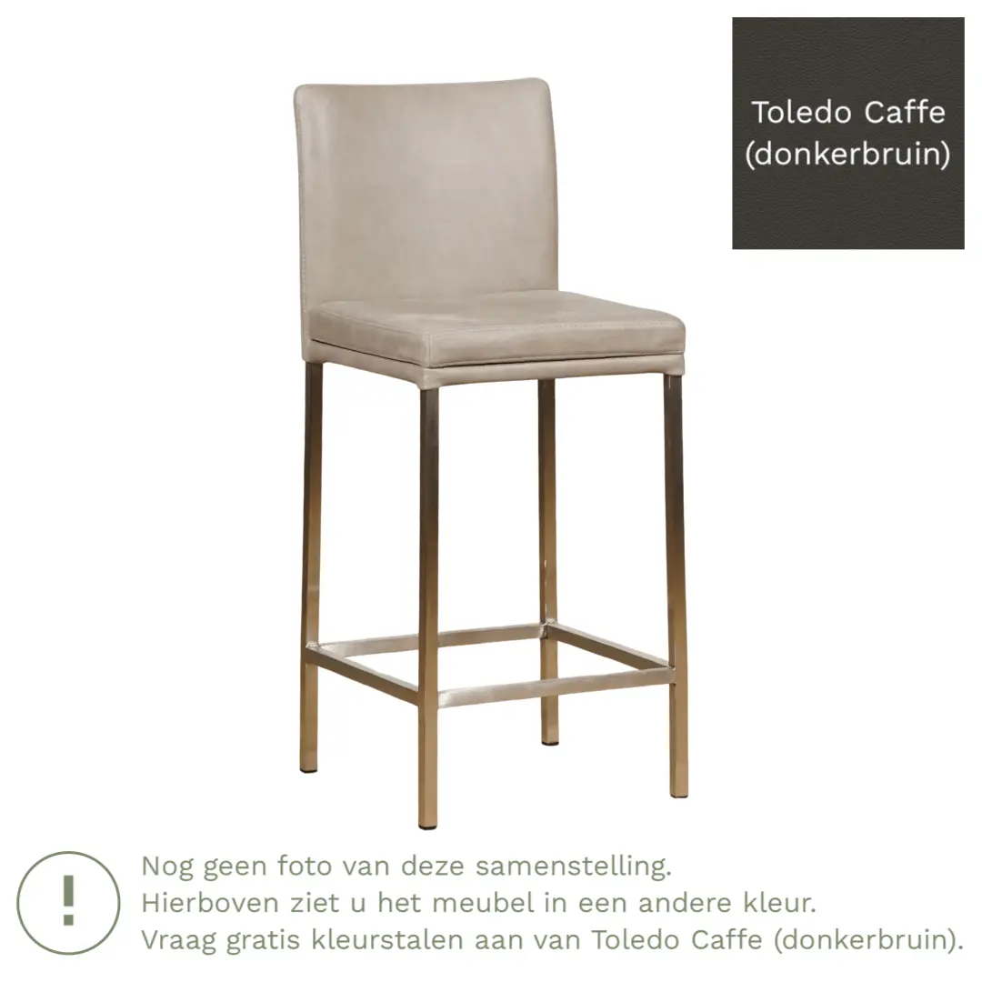 afbeelding van Leren barkruk Break laag - Toledo Caffe (donkerbruin) - Poten staal vierkant zwart