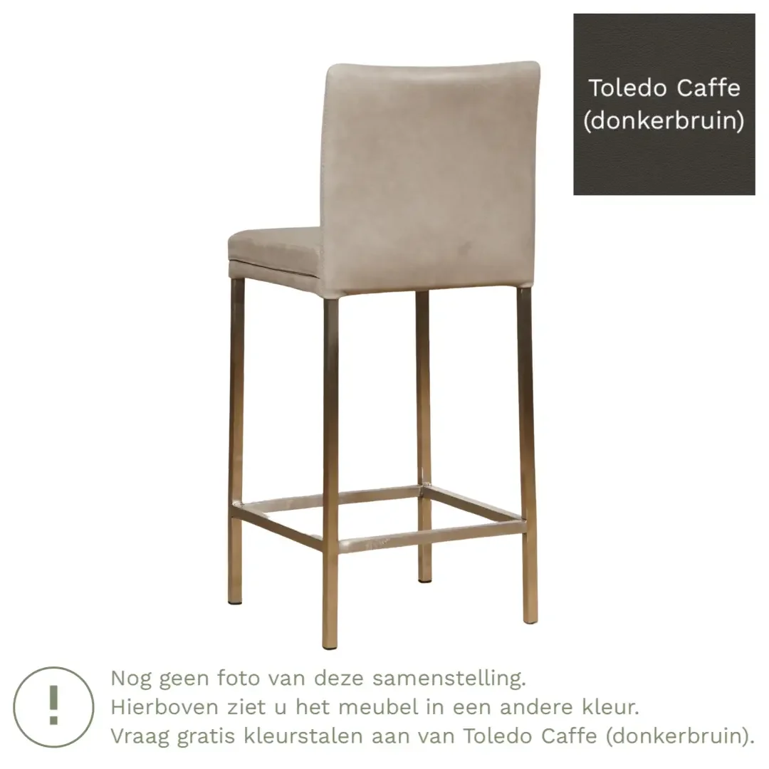 afbeelding van Leren barkruk Break laag - Toledo Caffe (donkerbruin) - Poten staal vierkant zwart