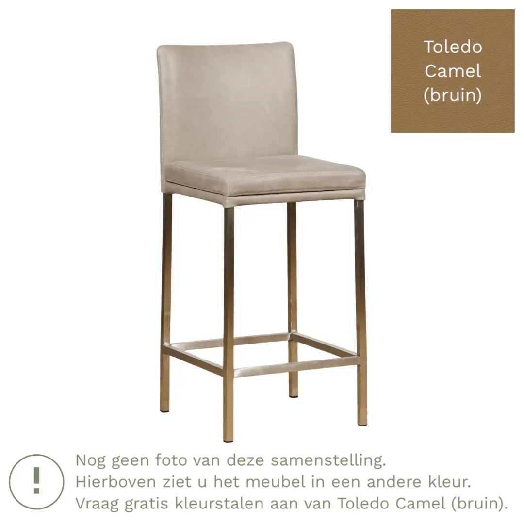 afbeelding van Leren barkruk Break laag - Toledo Camel (bruin) - Poten staal vierkant RVS