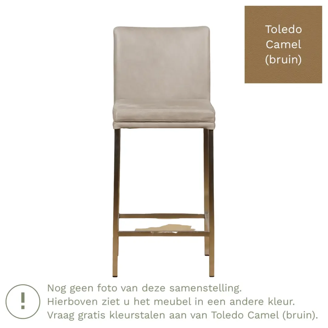 afbeelding van Leren barkruk Break laag - Toledo Camel (bruin) - Poten staal vierkant RVS