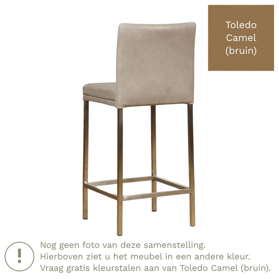 afbeelding van Leren barkruk Break laag - Toledo Camel (bruin) - Poten staal vierkant zwart