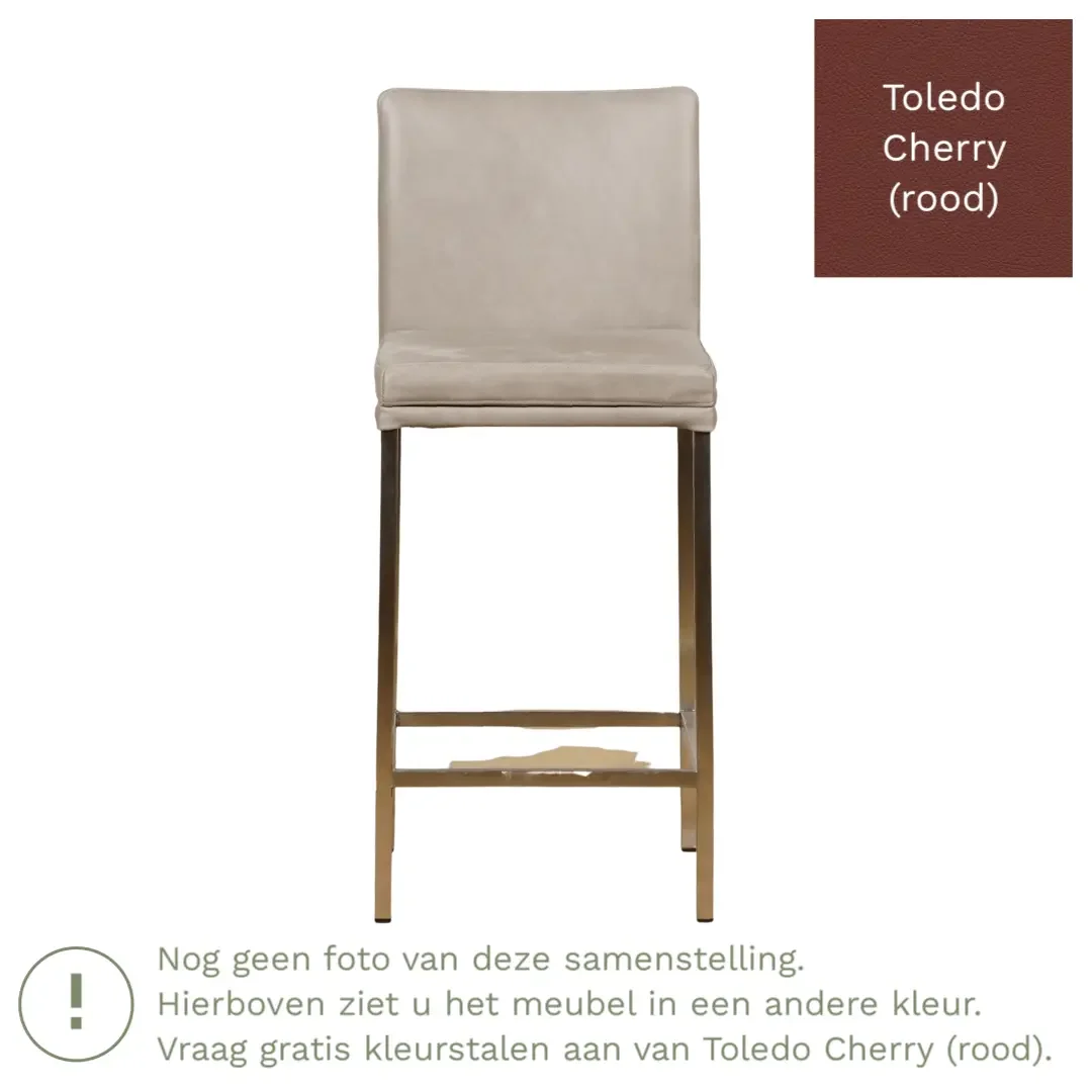 afbeelding van Leren barkruk Break laag - Toledo Cherry (rood) - Poten staal vierkant RVS