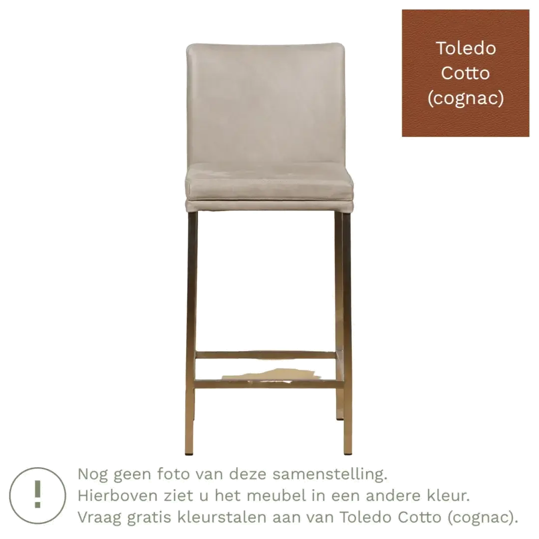 afbeelding van Leren barkruk Break laag - Toledo Cotto (cognac) - Poten staal vierkant RVS