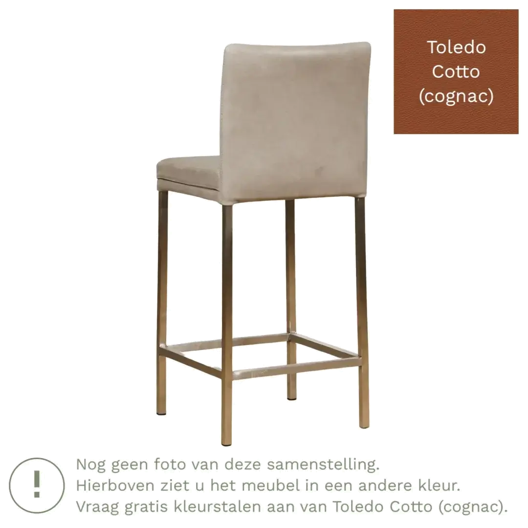 afbeelding van Leren barkruk Break laag - Toledo Cotto (cognac) - Poten staal vierkant RVS