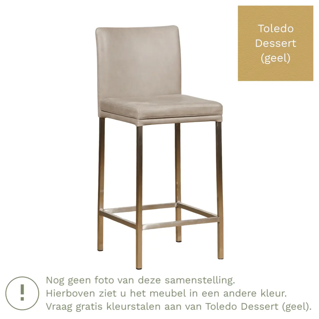 afbeelding van Leren barkruk Break laag - Toledo Dessert (geel) - Poten staal vierkant zwart