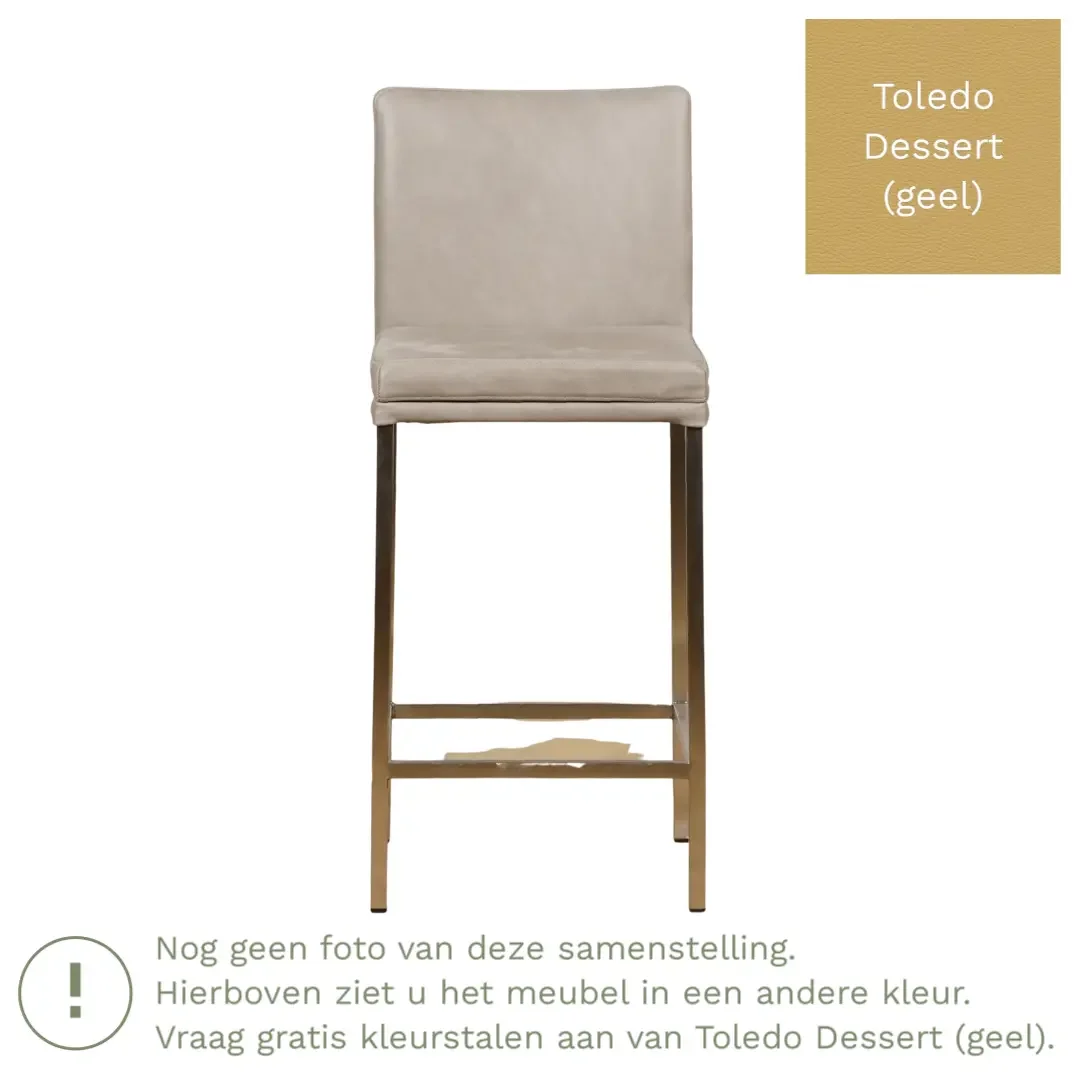 afbeelding van Leren barkruk Break laag - Toledo Dessert (geel) - Poten staal vierkant zwart