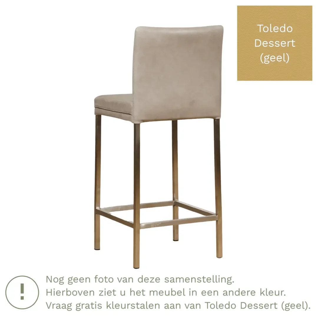 afbeelding van Leren barkruk Break laag - Toledo Dessert (geel) - Poten staal vierkant zwart