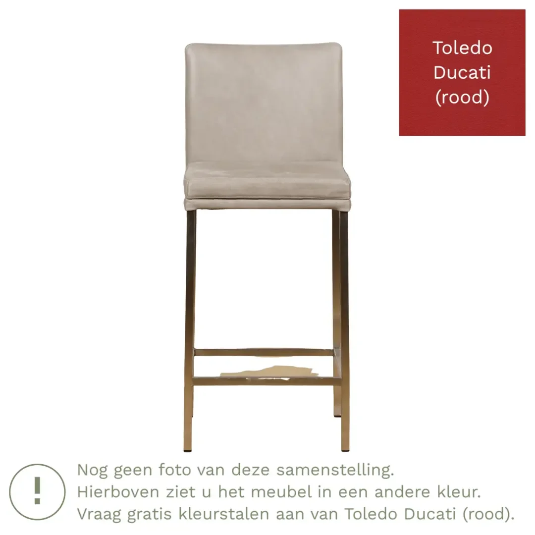afbeelding van Leren barkruk Break laag - Toledo Ducati (rood) - Poten staal vierkant zwart