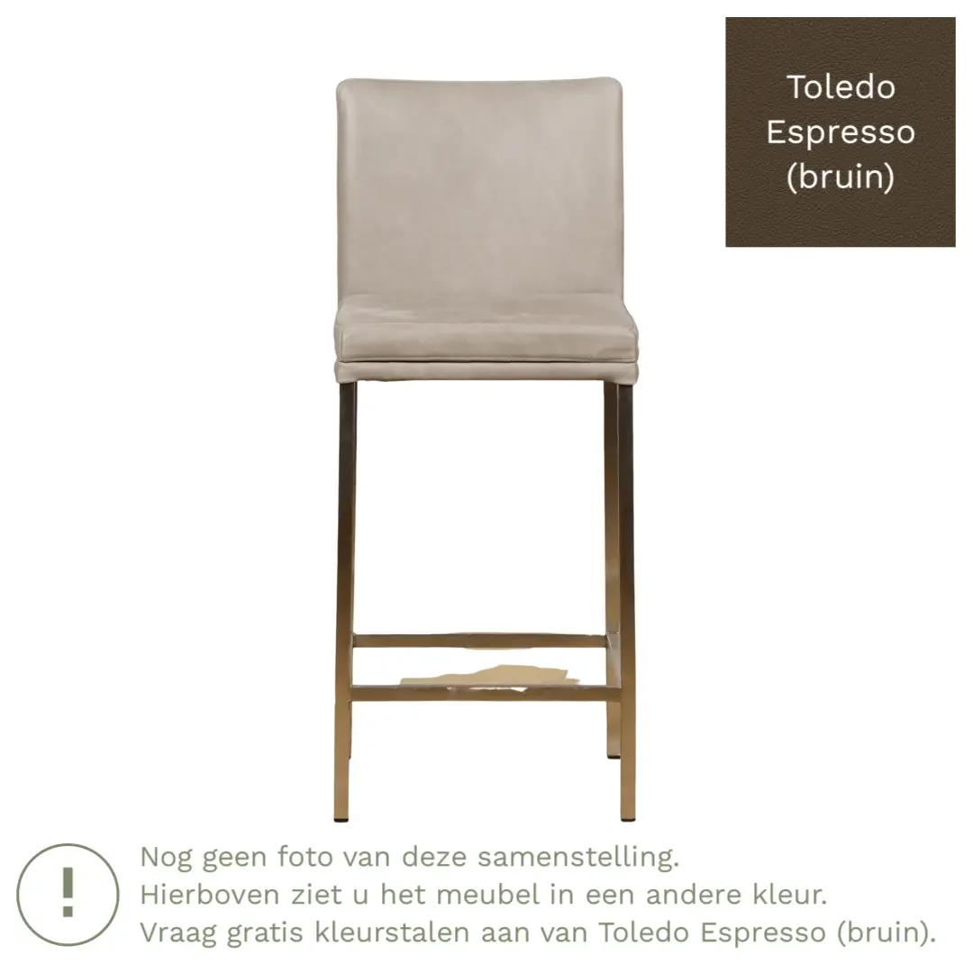 afbeelding van Leren barkruk Break laag - Toledo Espresso (bruin) - Poten staal vierkant zwart