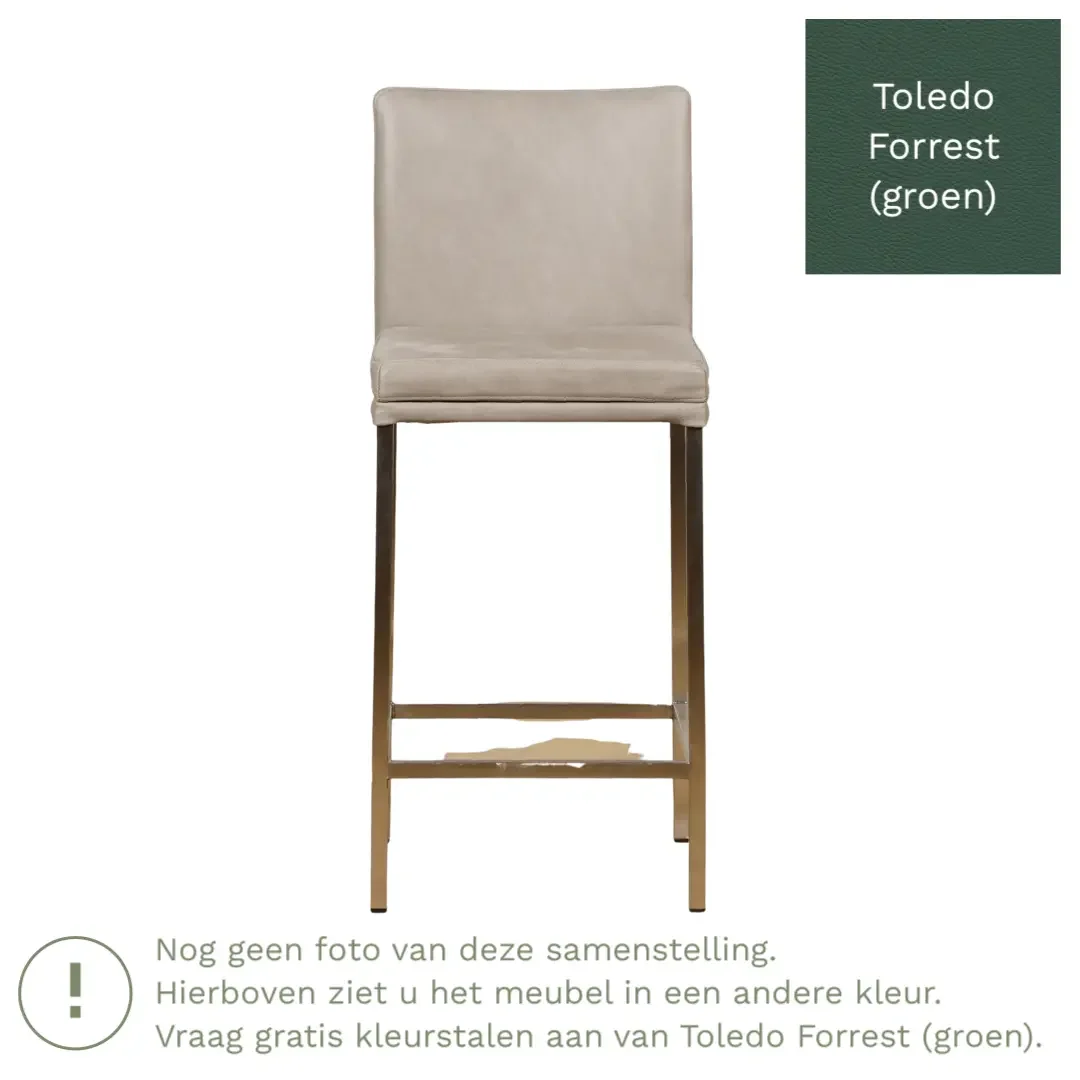afbeelding van Leren barkruk Break laag - Toledo Forrest (groen) - Poten staal vierkant RVS