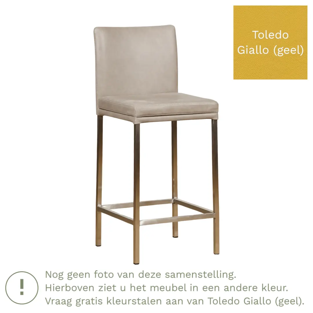 afbeelding van Leren barkruk Break laag - Toledo Giallo (geel) - Poten staal vierkant RVS