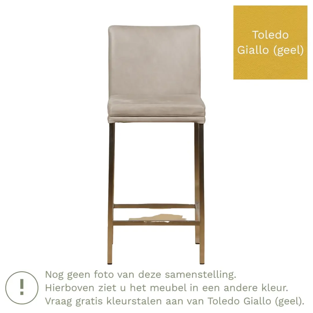 afbeelding van Leren barkruk Break laag - Toledo Giallo (geel) - Poten staal vierkant RVS