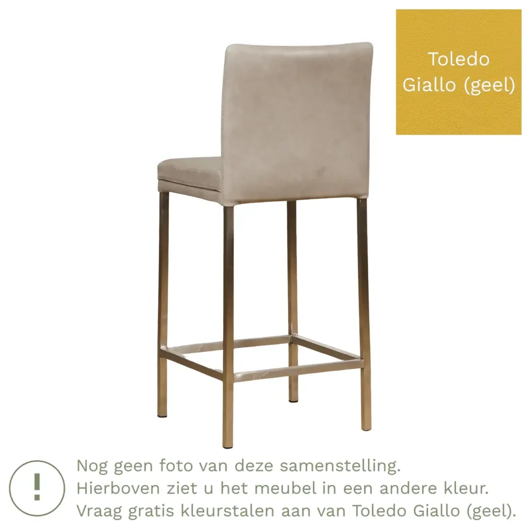 afbeelding van Leren barkruk Break laag - Toledo Giallo (geel) - Poten staal vierkant RVS