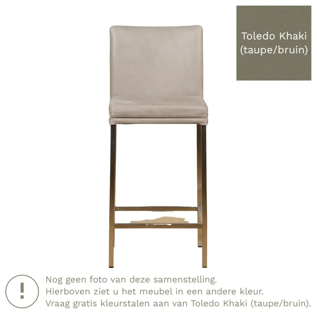 afbeelding van Leren barkruk Break laag - Toledo Khaki (taupe/bruin) - Poten staal vierkant zwart