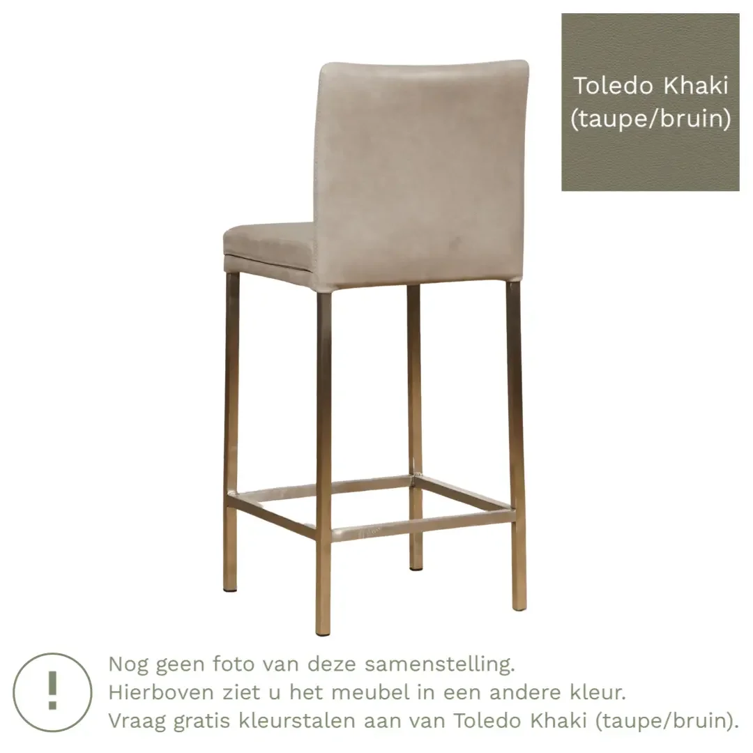 afbeelding van Leren barkruk Break laag - Toledo Khaki (taupe/bruin) - Poten staal vierkant zwart