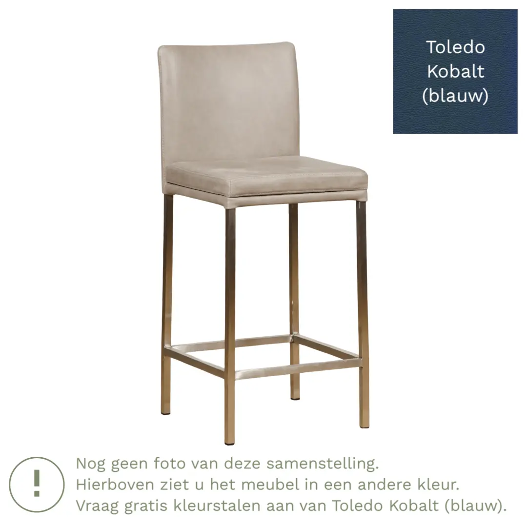 afbeelding van Leren barkruk Break laag - Toledo Kobalt (blauw) - Poten staal vierkant RVS