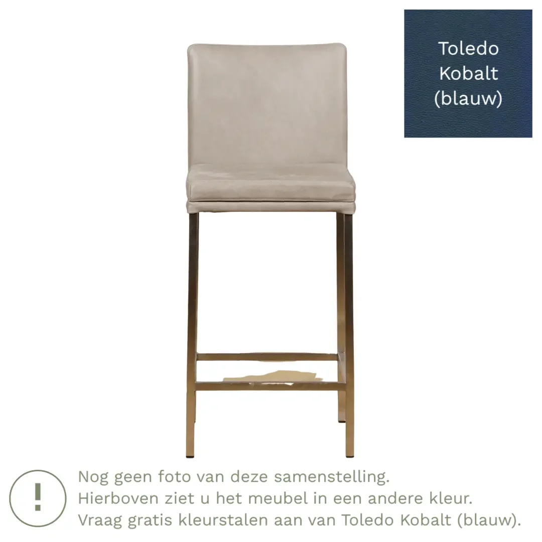 afbeelding van Leren barkruk Break laag - Toledo Kobalt (blauw) - Poten staal vierkant RVS