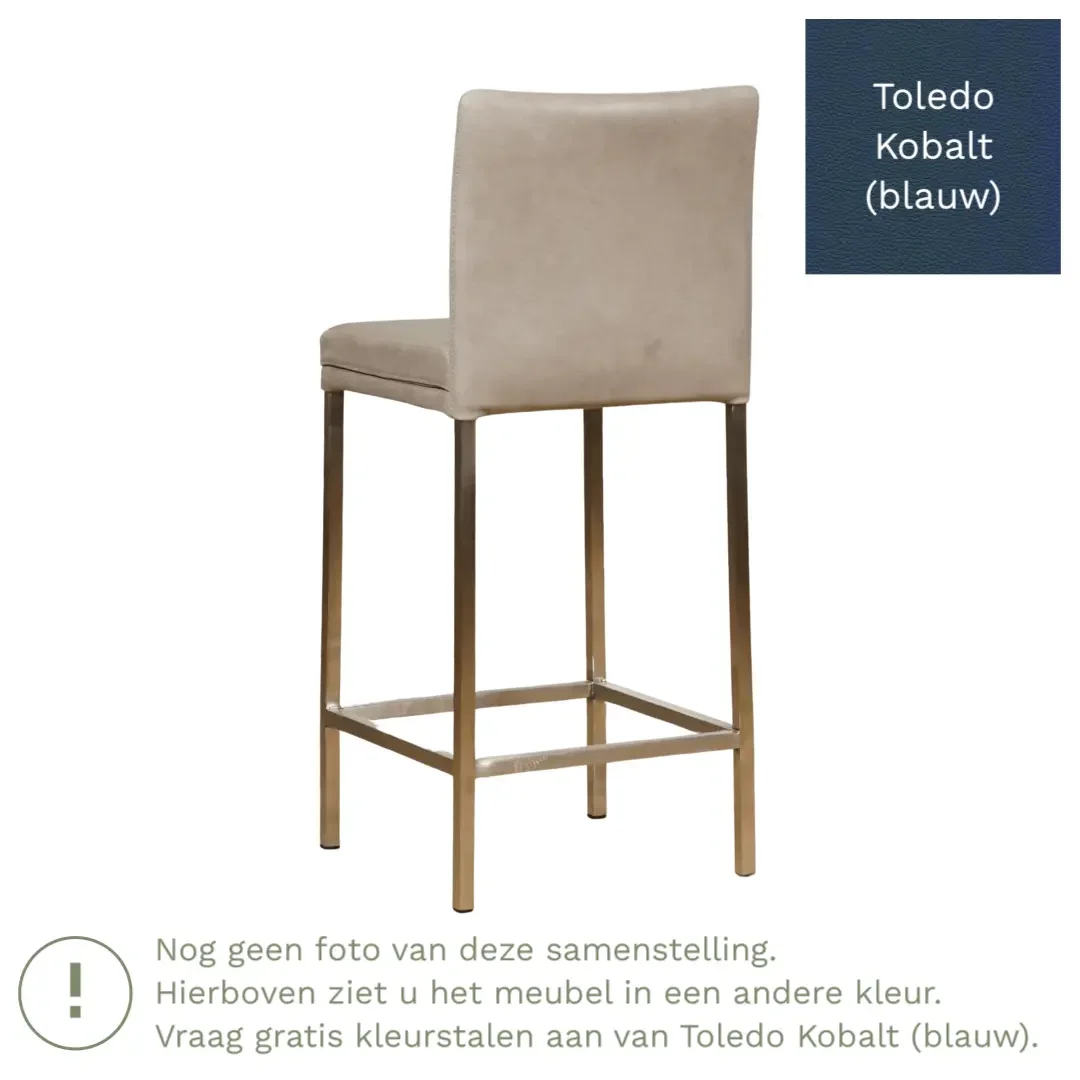afbeelding van Leren barkruk Break laag - Toledo Kobalt (blauw) - Poten staal vierkant RVS
