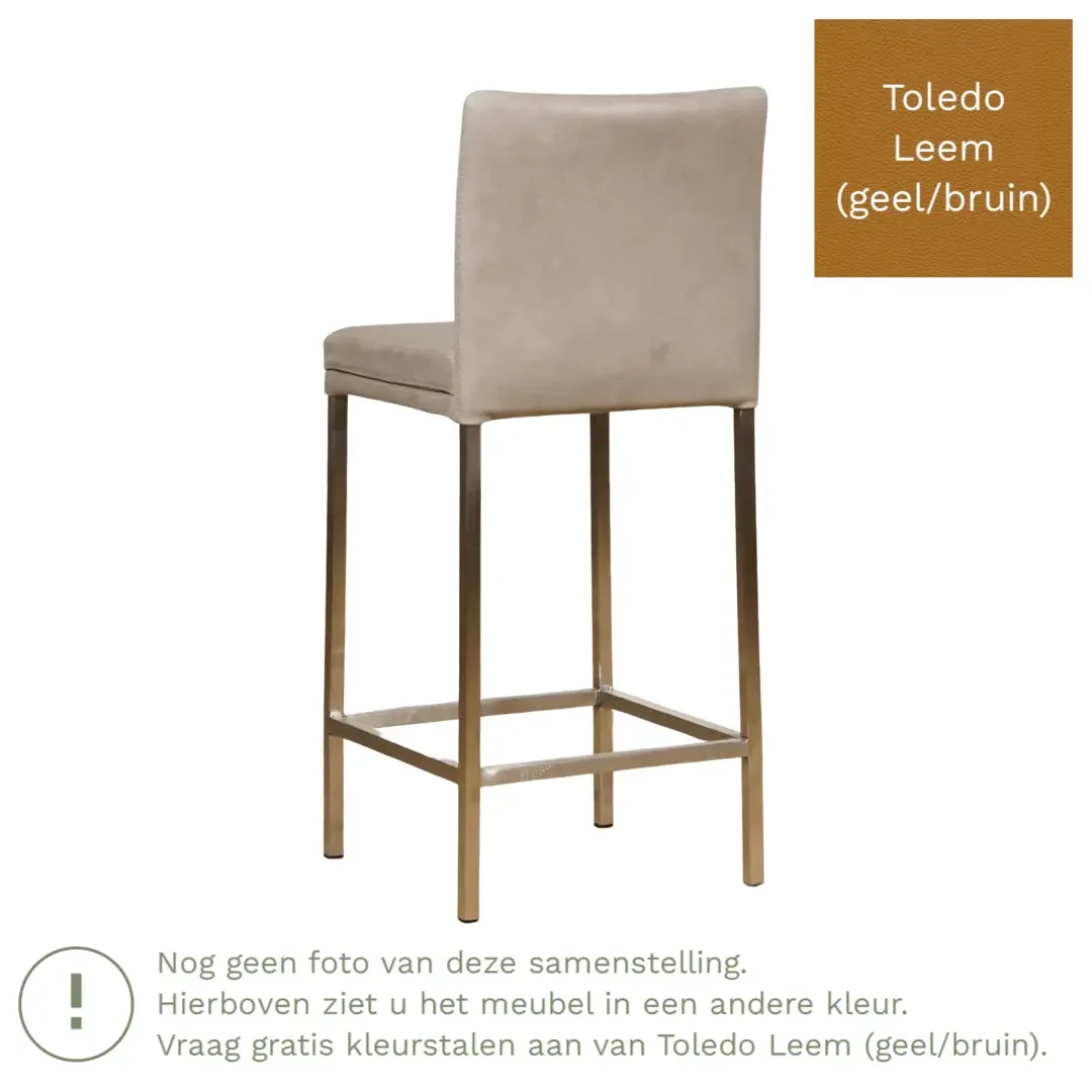 afbeelding van Leren barkruk Break laag - Toledo Leem (geel/bruin) - Poten staal vierkant RVS
