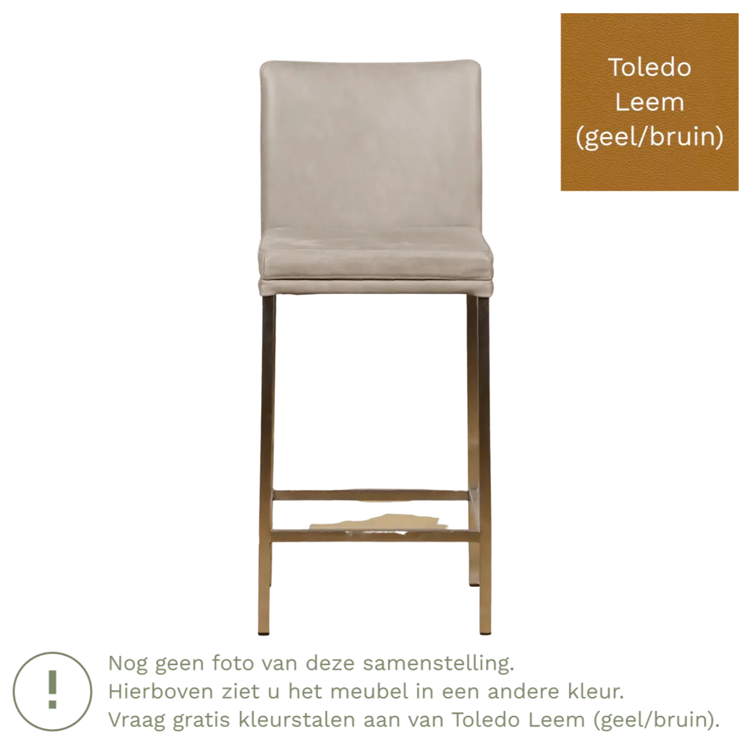 afbeelding van Leren barkruk Break laag - Toledo Leem (geel/bruin) - Poten staal vierkant zwart