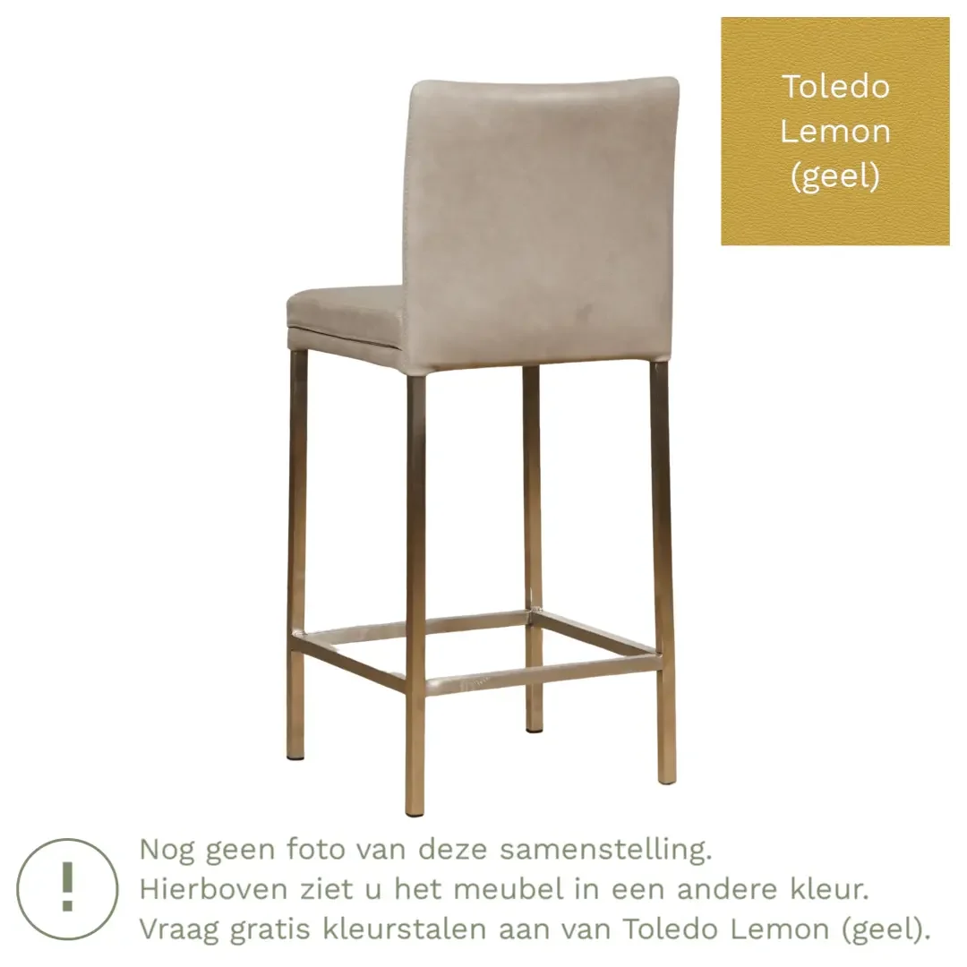 afbeelding van Leren barkruk Break laag - Toledo Lemon (geel) - Poten staal vierkant zwart