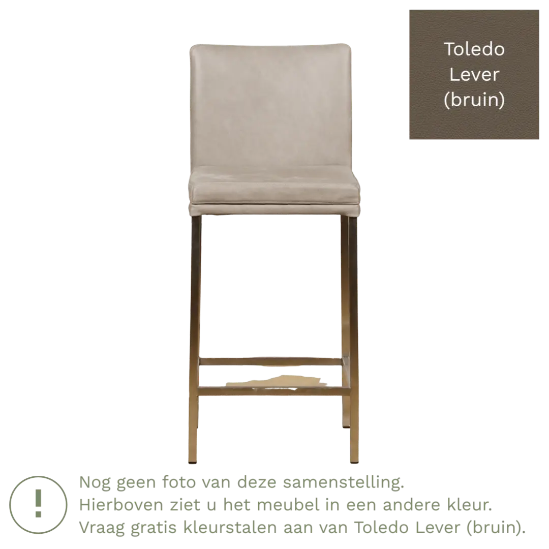 afbeelding van Leren barkruk Break laag - Toledo Lever (bruin) - Poten staal vierkant RVS