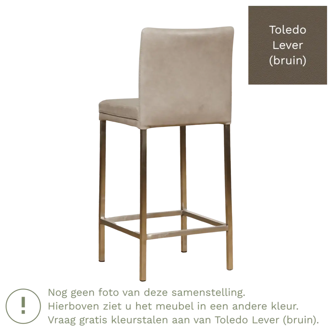 afbeelding van Leren barkruk Break laag - Toledo Lever (bruin) - Poten staal vierkant RVS