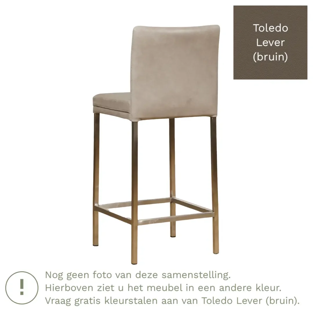 afbeelding van Leren barkruk Break laag - Toledo Lever (bruin) - Poten staal vierkant zwart