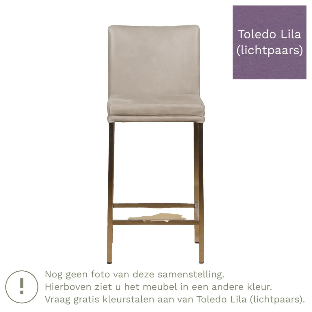 afbeelding van Leren barkruk Break laag - Toledo Lila (lichtpaars) - Poten staal vierkant zwart