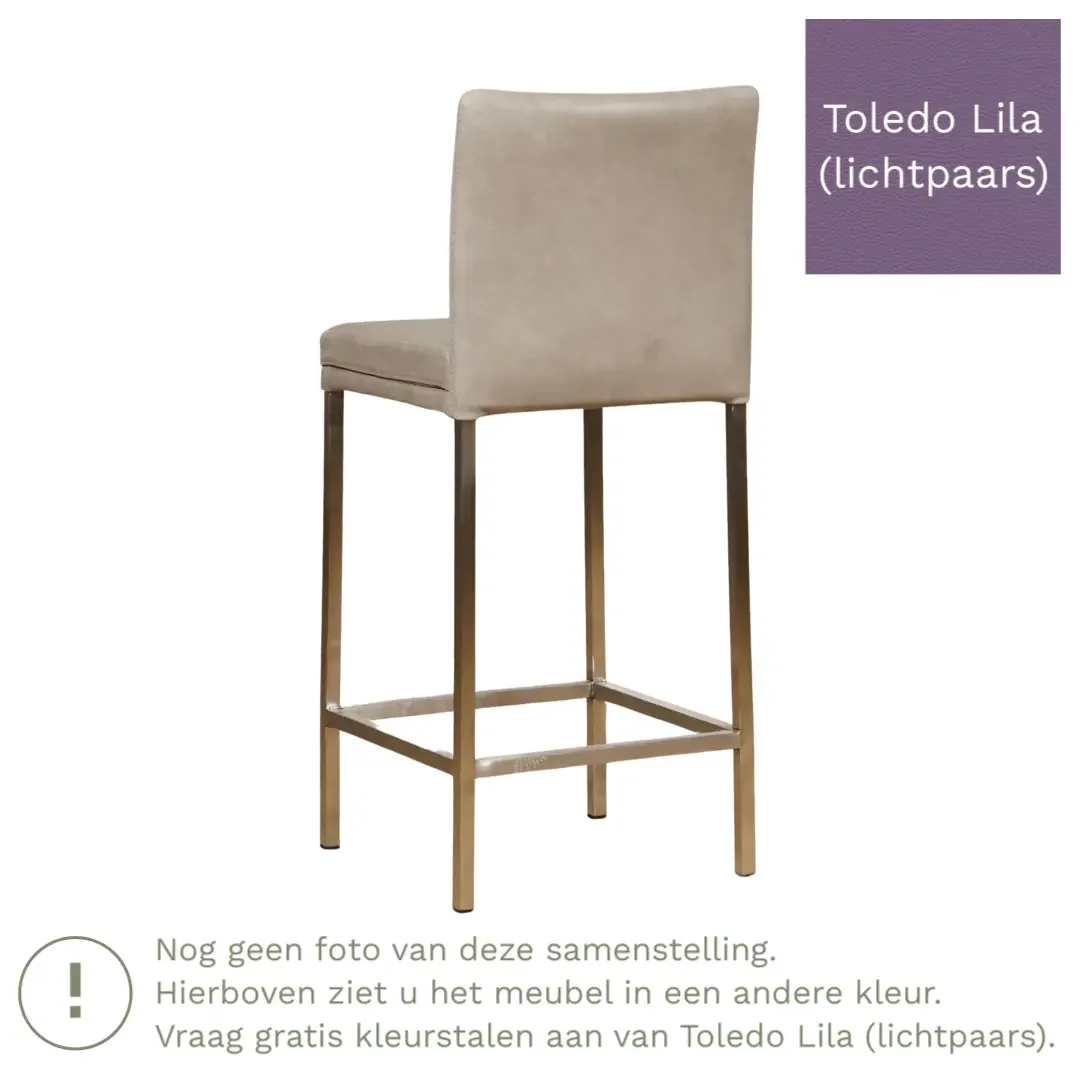 afbeelding van Leren barkruk Break laag - Toledo Lila (lichtpaars) - Poten staal vierkant zwart