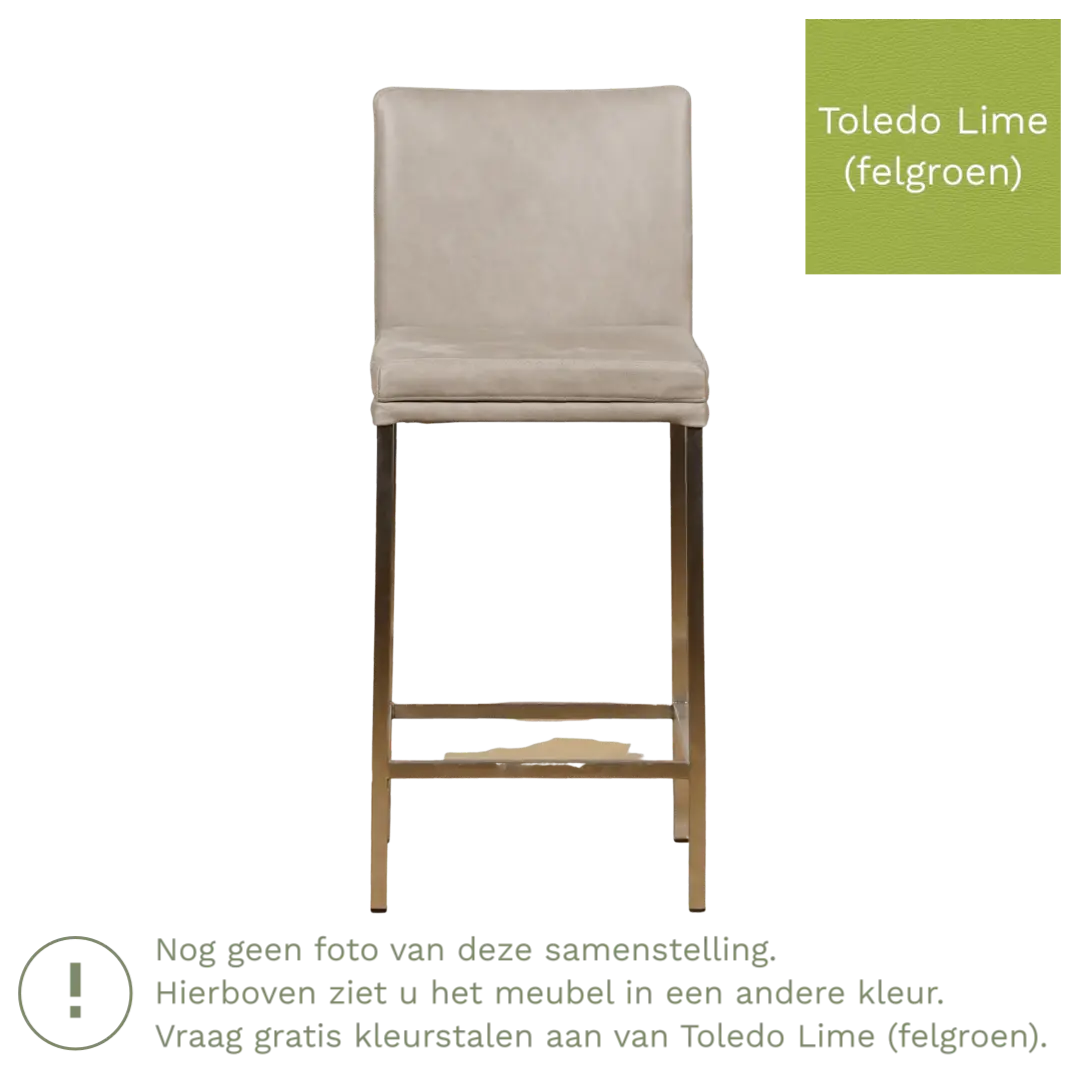 afbeelding van Leren barkruk Break laag - Toledo Lime (felgroen) - Poten staal vierkant RVS