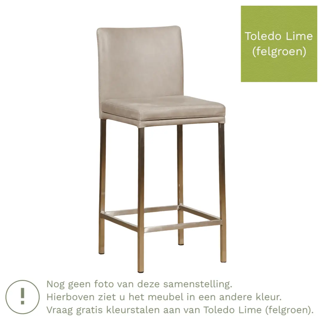 afbeelding van Leren barkruk Break laag - Toledo Lime (felgroen) - Poten staal vierkant zwart