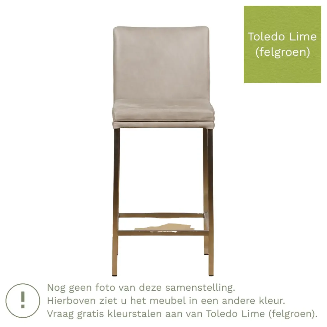 afbeelding van Leren barkruk Break laag - Toledo Lime (felgroen) - Poten staal vierkant zwart