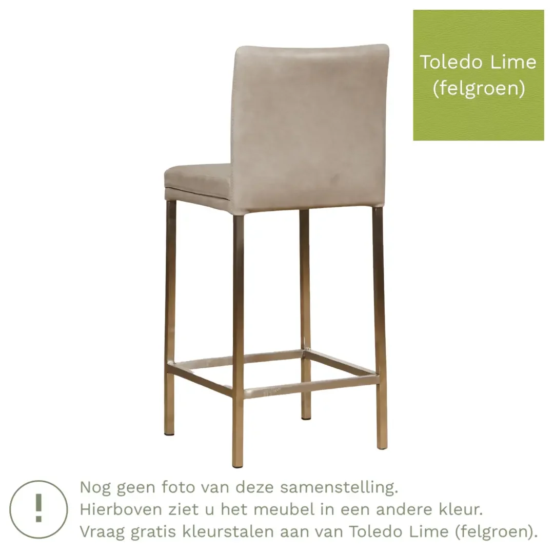 afbeelding van Leren barkruk Break laag - Toledo Lime (felgroen) - Poten staal vierkant zwart