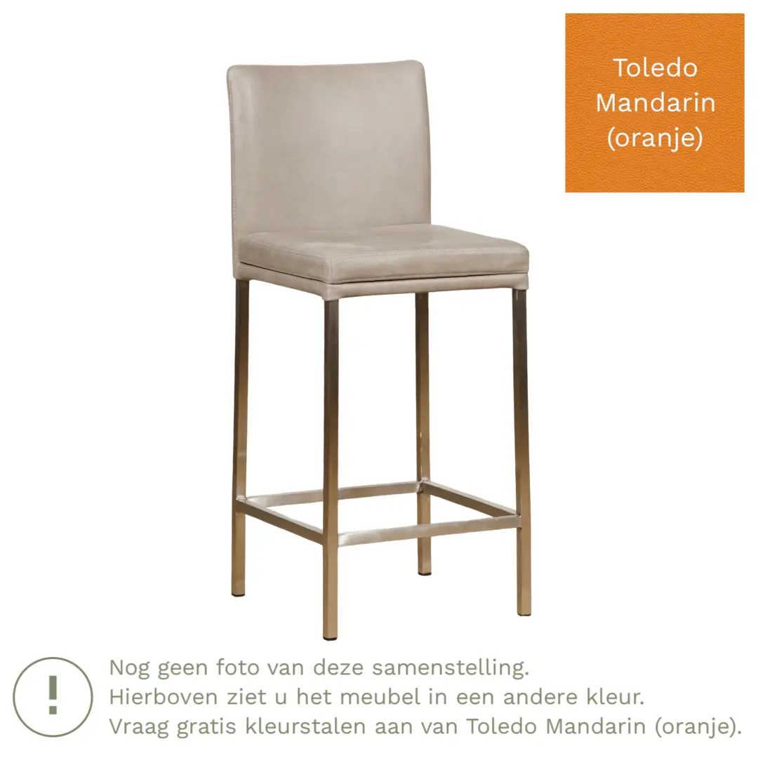 afbeelding van Leren barkruk Break laag - Toledo Mandarin (oranje) - Poten staal vierkant zwart