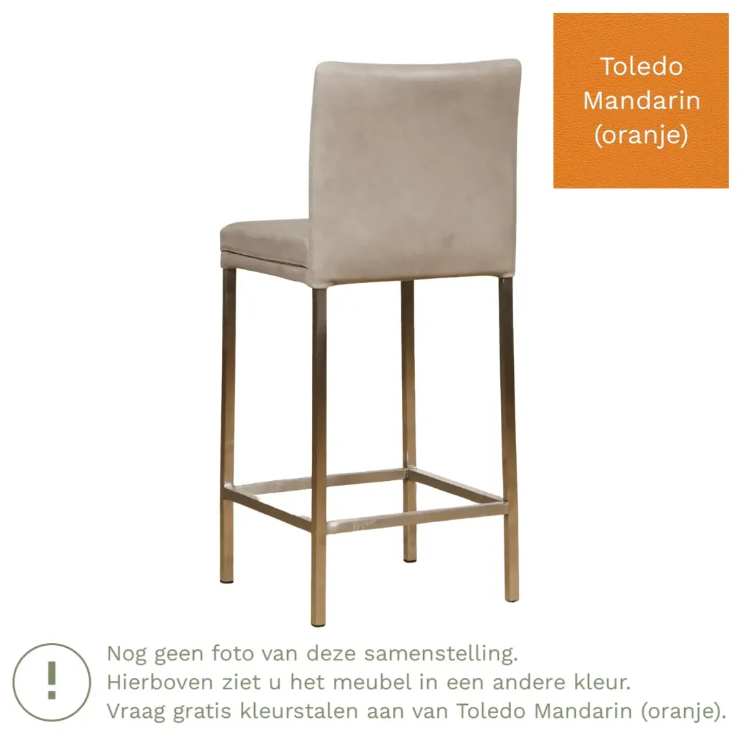 afbeelding van Leren barkruk Break laag - Toledo Mandarin (oranje) - Poten staal vierkant zwart