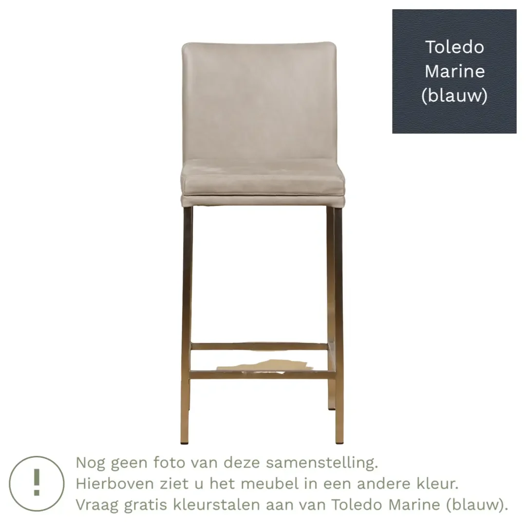 afbeelding van Leren barkruk Break laag - Toledo Marine (blauw) - Poten staal vierkant RVS