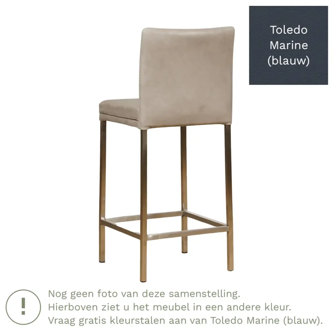 afbeelding van Leren barkruk Break laag - Toledo Marine (blauw) - Poten staal vierkant RVS
