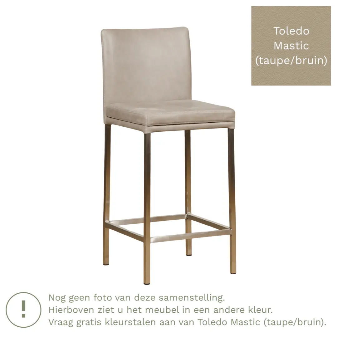 afbeelding van Leren barkruk Break laag - Toledo Mastic (taupe/bruin) - Poten staal vierkant RVS