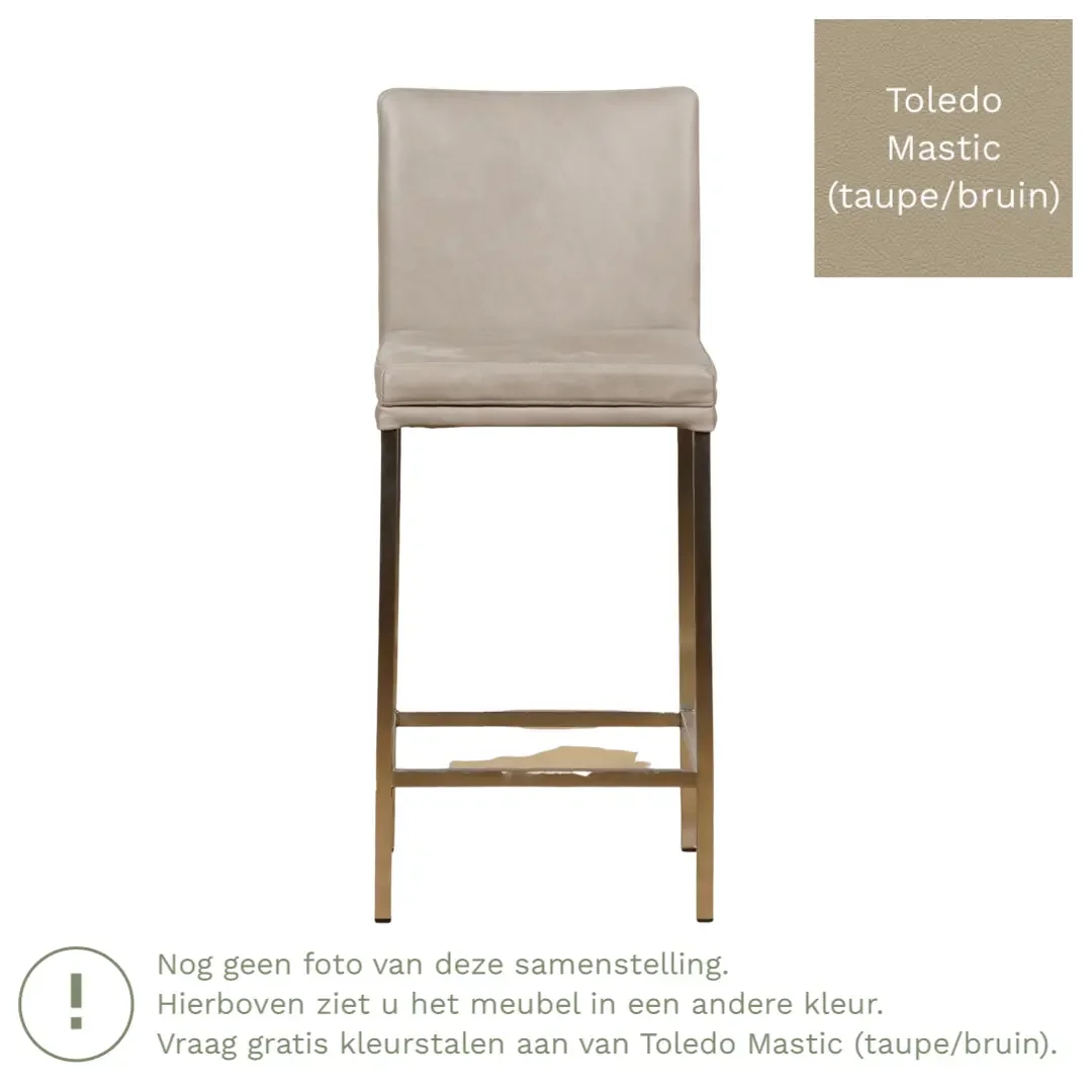 afbeelding van Leren barkruk Break laag - Toledo Mastic (taupe/bruin) - Poten staal vierkant RVS