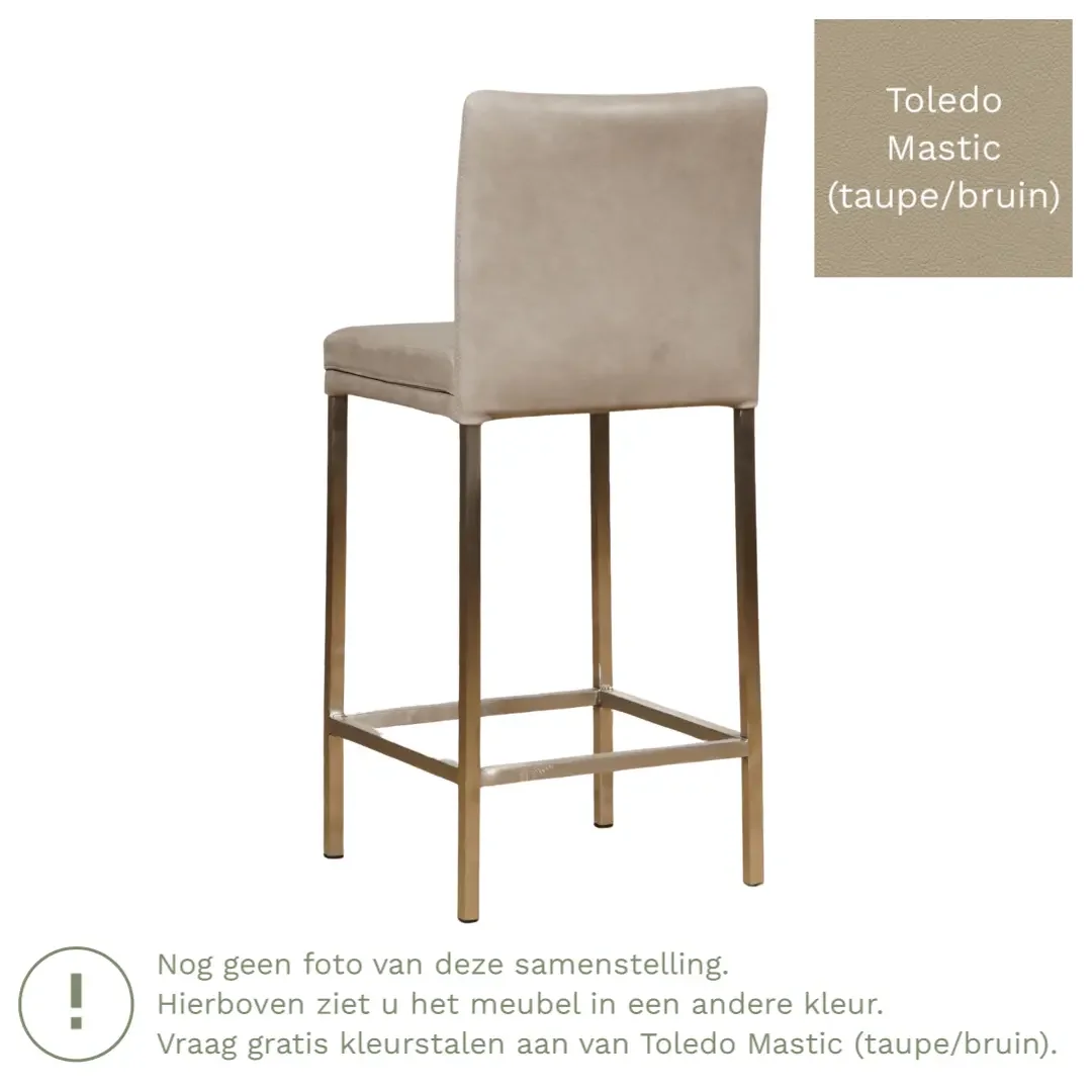 afbeelding van Leren barkruk Break laag - Toledo Mastic (taupe/bruin) - Poten staal vierkant RVS