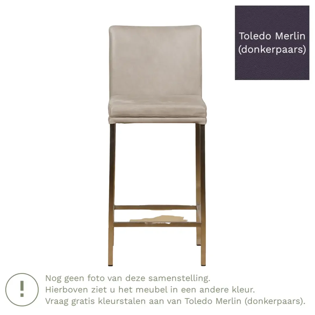 afbeelding van Leren barkruk Break laag - Toledo Merlin (donkerpaars) - Poten staal vierkant zwart