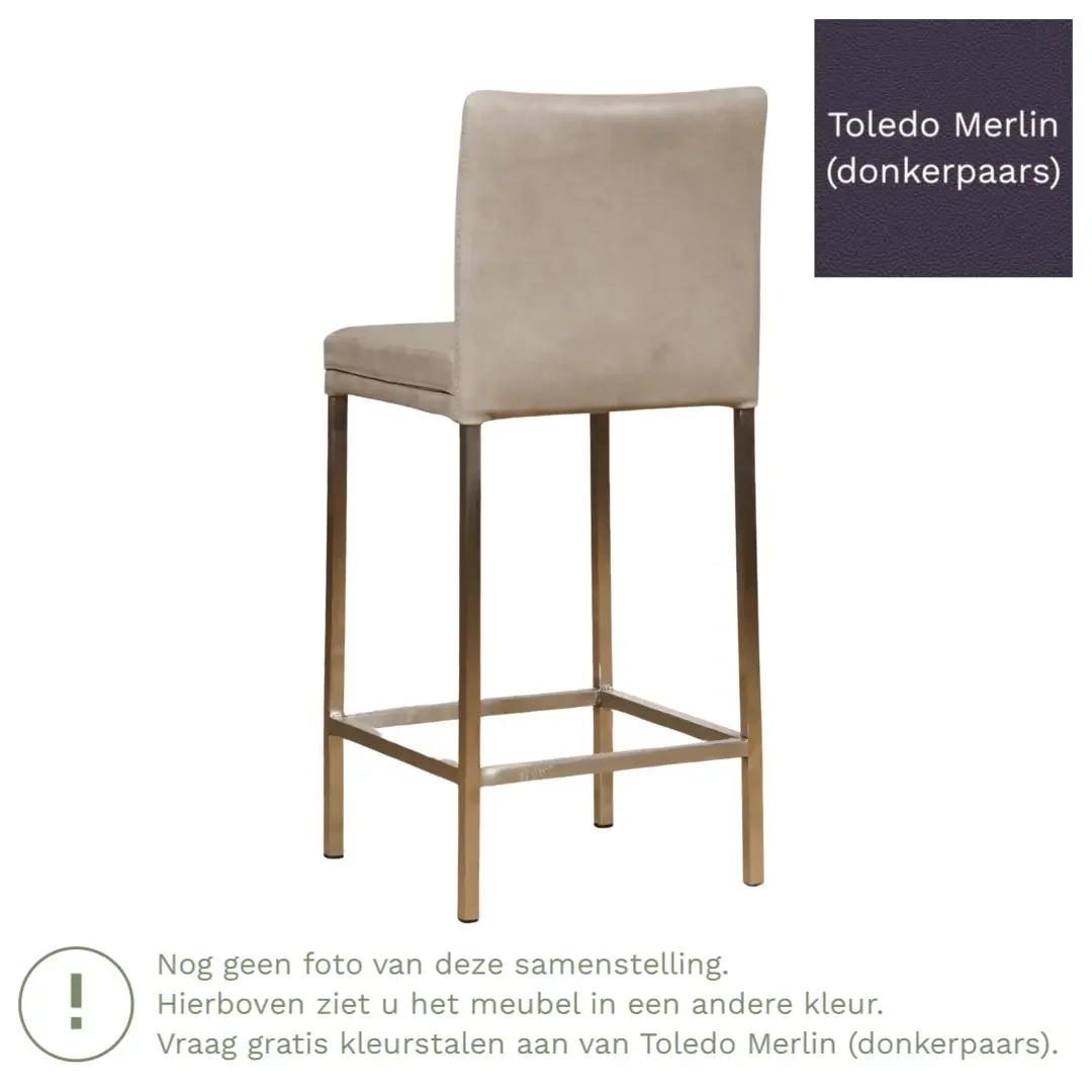 afbeelding van Leren barkruk Break laag - Toledo Merlin (donkerpaars) - Poten staal vierkant zwart