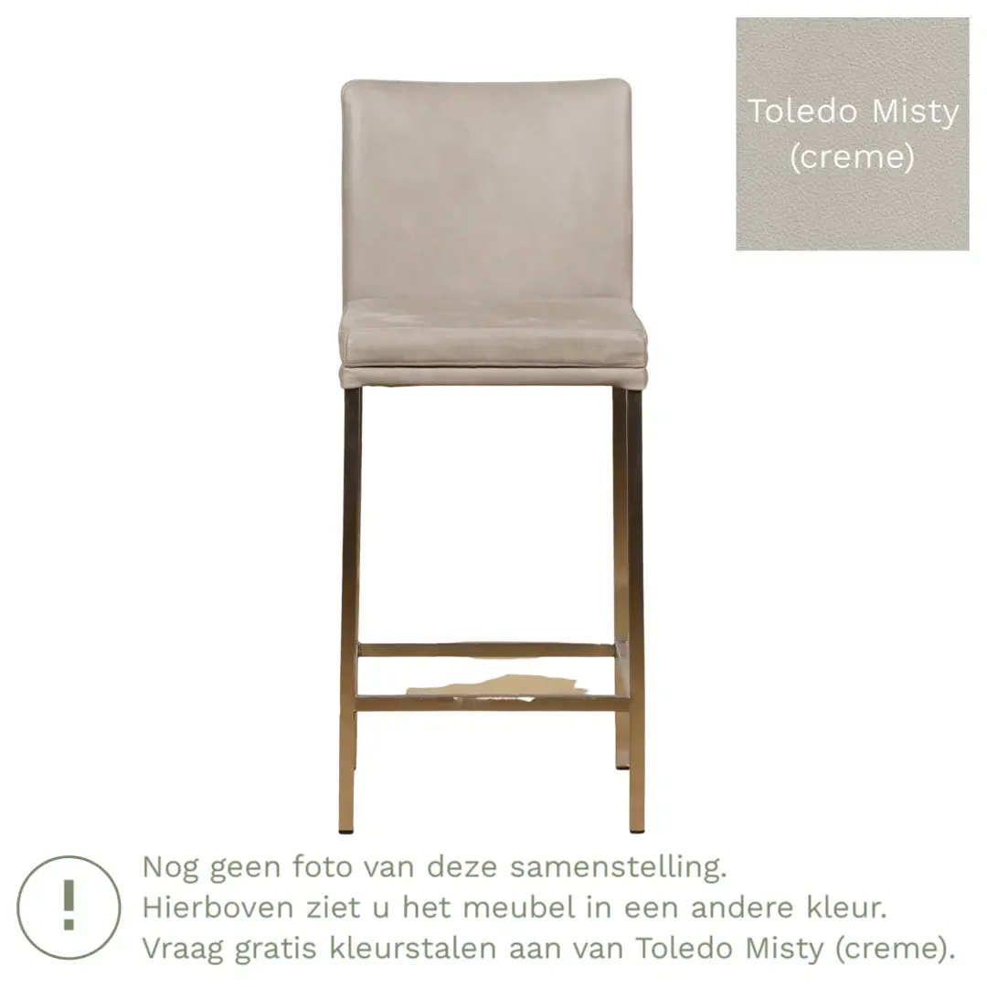 afbeelding van Leren barkruk Break laag - Toledo Misty (crème) - Poten staal vierkant zwart