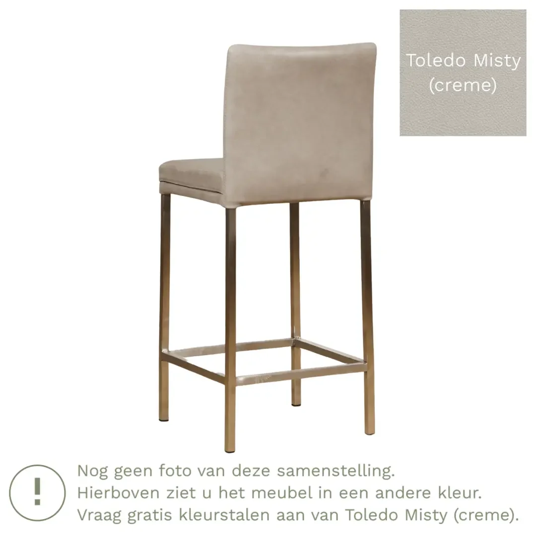 afbeelding van Leren barkruk Break laag - Toledo Misty (crème) - Poten staal vierkant zwart