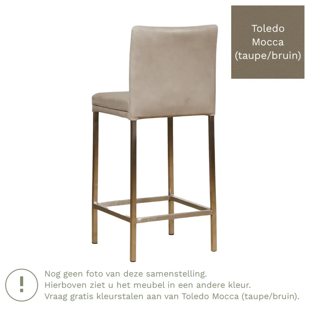 afbeelding van Leren barkruk Break laag - Toledo Mocca (taupe/bruin) - Poten staal vierkant RVS