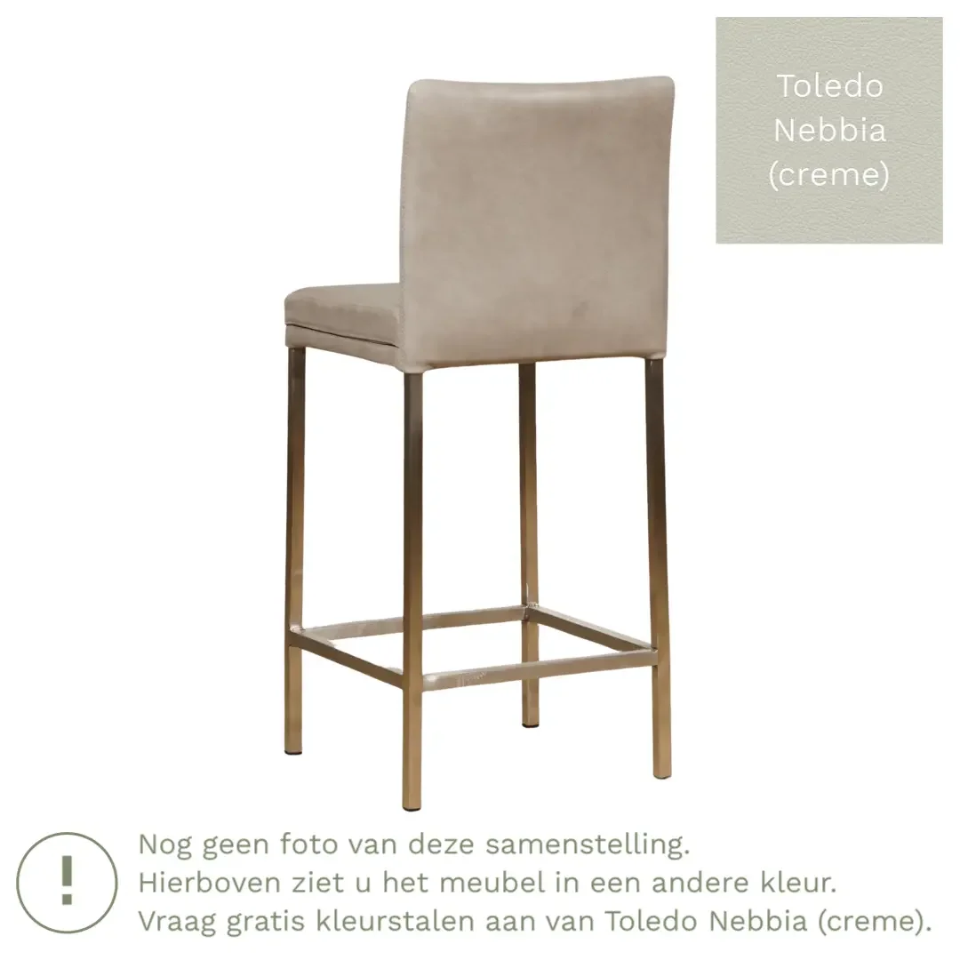 afbeelding van Leren barkruk Break laag - Toledo Nebbia (crème) - Poten staal vierkant RVS