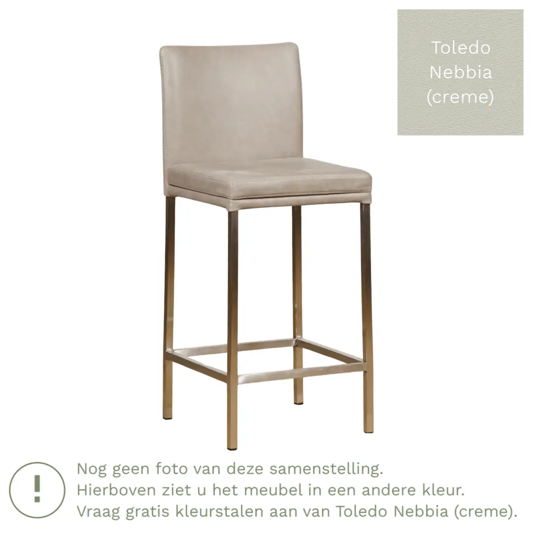 afbeelding van Leren barkruk Break laag - Toledo Nebbia (crème) - Poten staal vierkant zwart