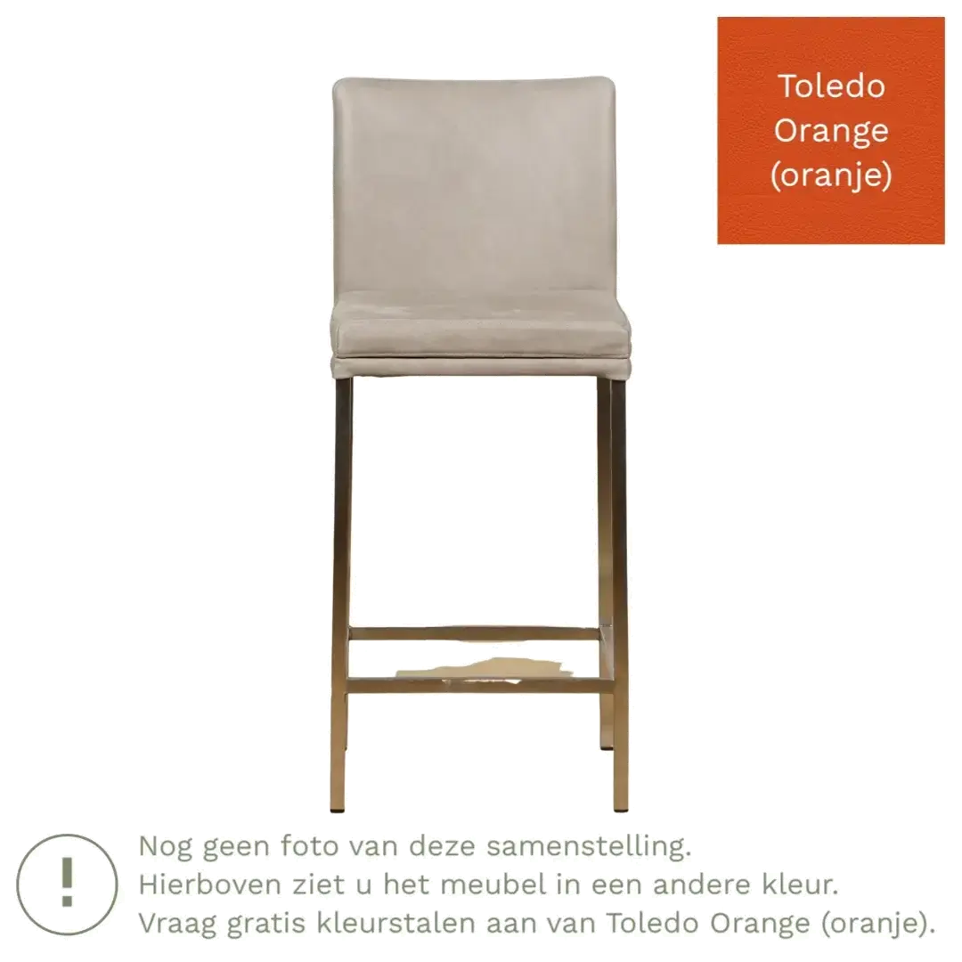 afbeelding van Leren barkruk Break laag - Toledo Orange (oranje) - Poten staal vierkant RVS